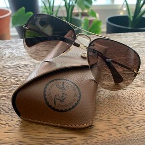 Ray-Ban Brown Rimless Aviator Sunglasses